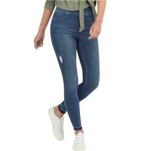 Spanx Distressed Denim Ankle Leggings Raw Hem Medium Wash Size S